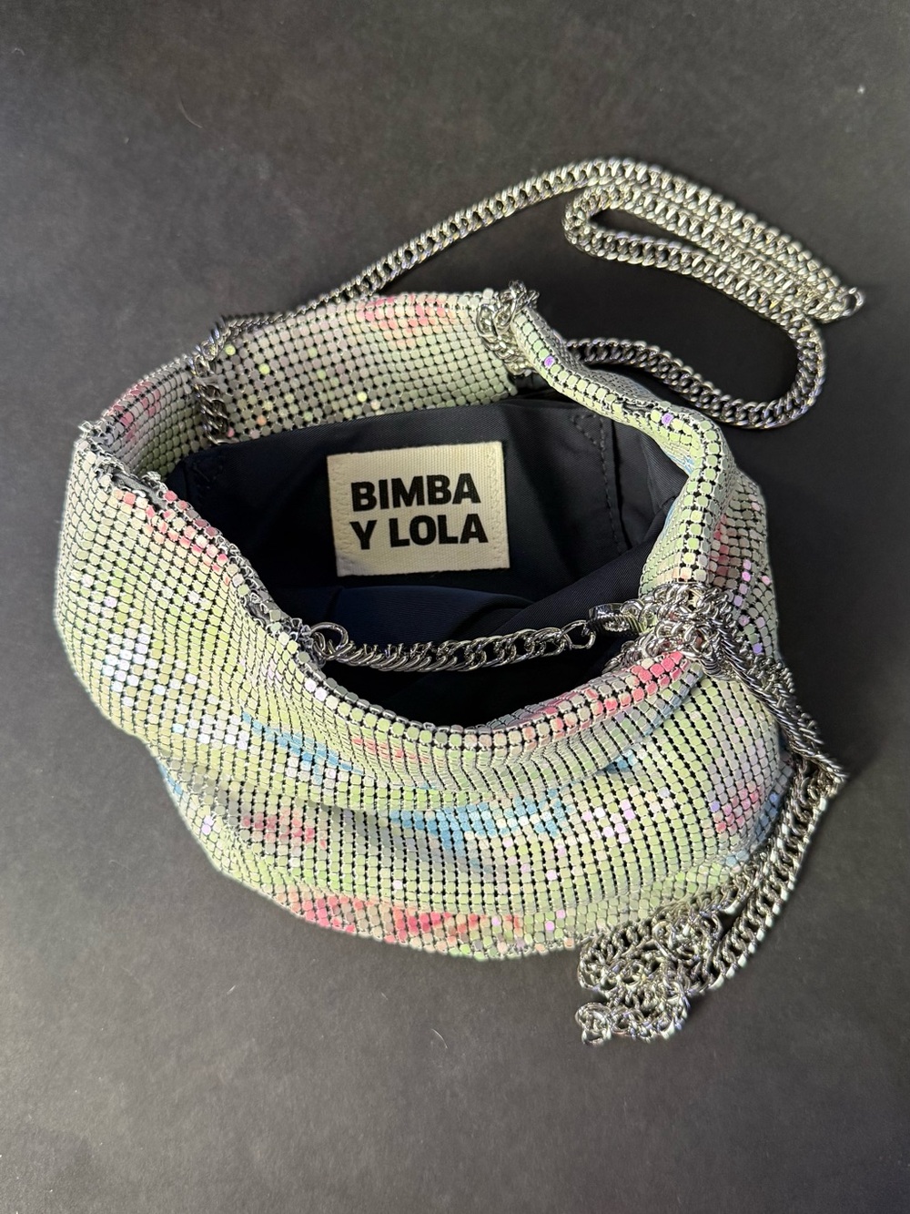 Iridescent Mesh Chain Shoulder Bag in Pastel